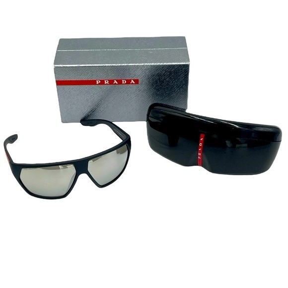 Prada Other - Prada Linea Rossa Sunglasses Style PS 08US Black Rubber & Silver Mirrored Size L